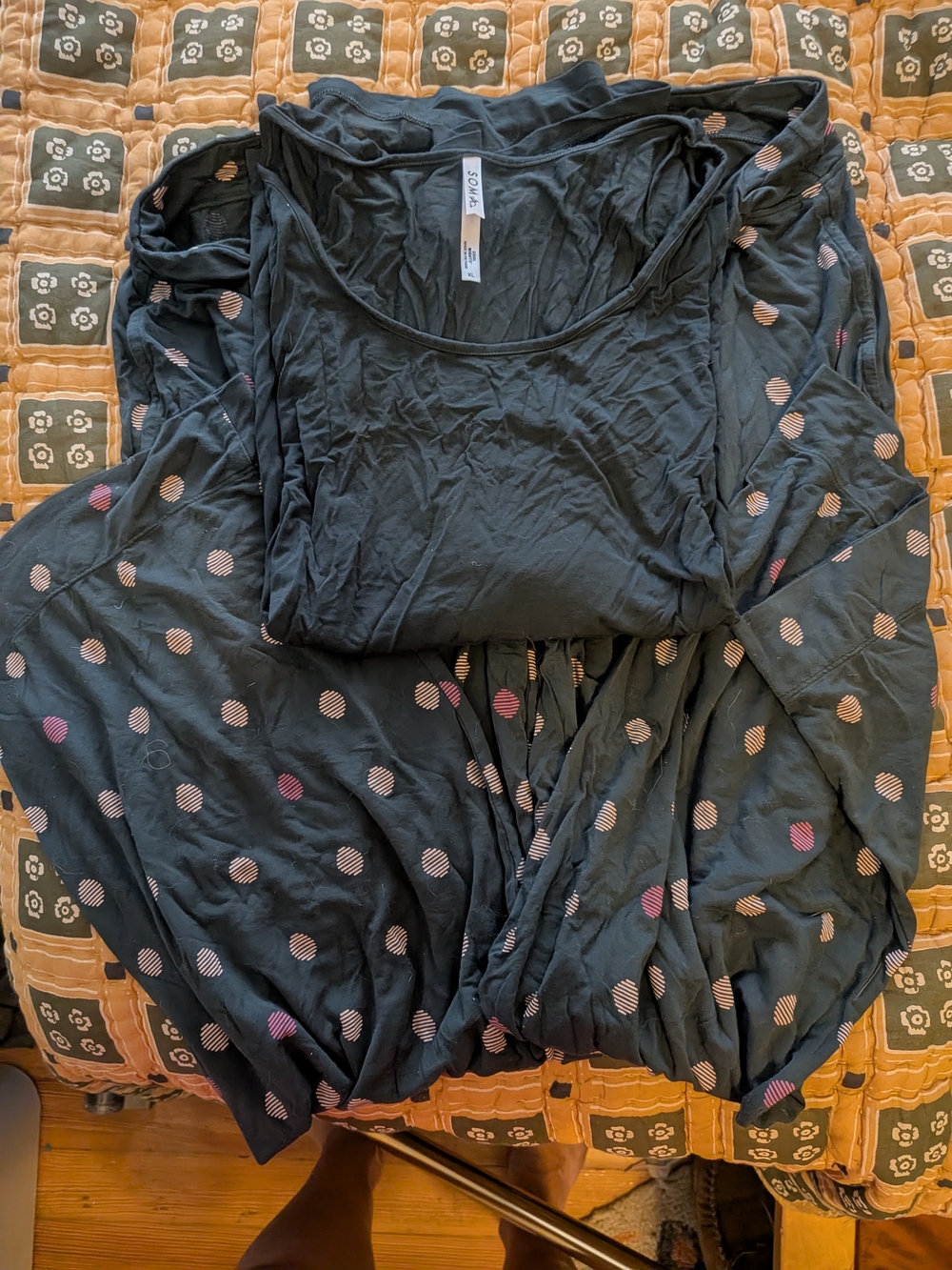 Soma Grey Pajamas With Polka Dot Bottoms